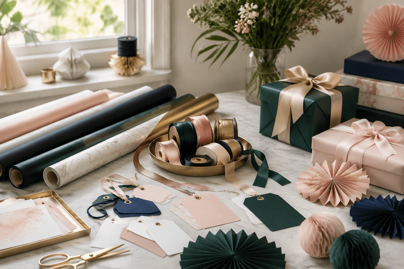 A calm workshop bench where paper goods are curated and sorted